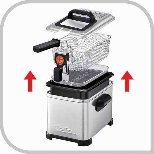Foto von Tefal Filtra Pro Elektrische Fritteuse 4 Liter Öl-Kapazität, Auffangsieb für reineres Öl, spülmaschinenfeste Teile, Sichtfenster, einstellbare Temperaturkontrolle, schwarz, Edelstahl, FR5160