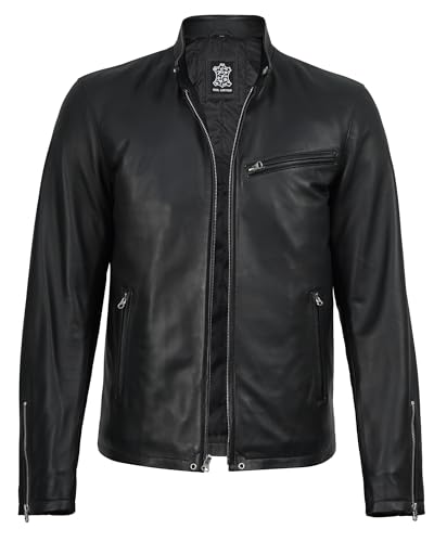 Image of Decrum Disc Leather Jacket Men - Leather Motorcycle Jackets | [1132492] Edmnd Black, S