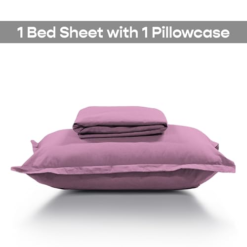 Image of SleepyCat 200TC Percale Fitted Sheets with 1 Pillowcase | 100% Breathable Cotton Bedsheet | Cool & Crsip Feel | 360 Elastic Grip for Easy Tuck|Purple Panther, Double Size, 72x48 Inch
