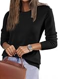EVALESS Fall Black Sweaters for Women 2025 Trendy Lightweight Wool Blend Knit Sweaters Casual Long Sleeve Crewneck Sweater Fall Outfits Basic Pullover Sweater Tops Medium