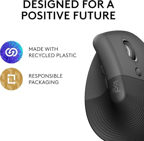 Logitech Lift Vertical Ergonomic Mouse, Wireless Bluetooth or USB Receiver, Quiet Clicks, 4 Buttons, Right Hand Wireless Mouse, Windows/macOS/iPadOS, Laptop, PC - Graphite image 10