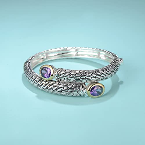 Image of UNY JEWEL Jewelry Multi Strand Foxtail Chain Woven Pattern Inlay 8 by 10 Oval CZ Vintage Antique Two Tone Elegant Designer Inspired Unique Box Tongue Clasp Bangle