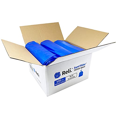 Reli. SuperValue 55-60 Gallon Recycling Bags | 150 Count | Blue Trash Bags | Made in the USA