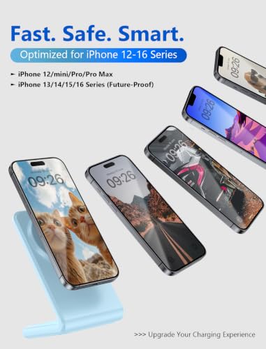 Image of Mag.Safe Charger - Magnetic Wireless Charger for iPhone 12-17, Blue | Fast Charging | Magnetic iPhone Charging | for iPhone Charger Stand
