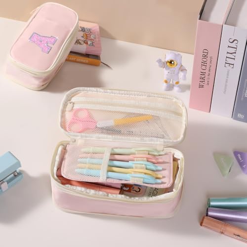 Image of Janhavi Initial Large Capacity Premium Oxford Cute Aesthetic Pencil Case Pouch Bag Special School Supplies Colored Stationery Organizer Gifts for Girls, Women, Adults