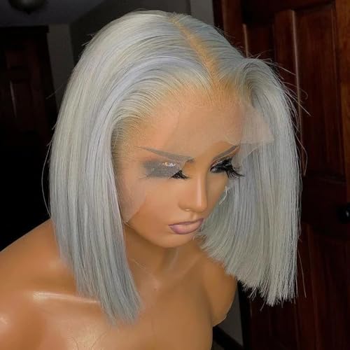 Silver Grey Bob Lace Front Wigs Human Hair Straight 10