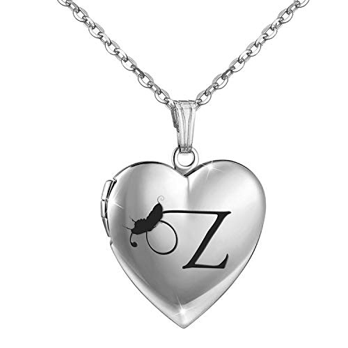 MUERDOU Locket Necklace That Holds Pictures Initial Alphabet Letter Heart Shaped Photo Memory Locket Pendant Necklace (Z)