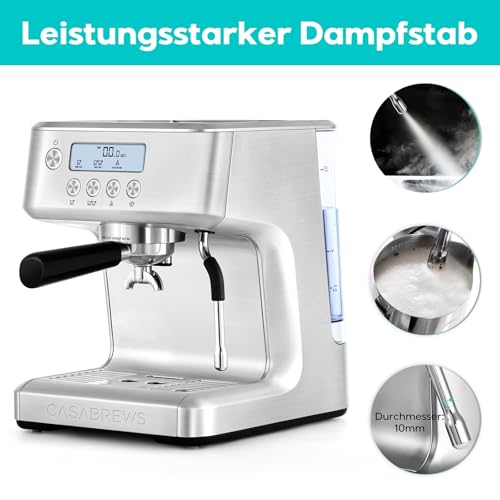 CASABREWS Siebträgermaschine mit LCD Anzeige, Espresso Siebträgermaschine 20 Bar mit Einstellbarer Extraktionstemperatur und Milchaufschäumer, Barista Kaffeemaschine Edelstahl, 2.2 l Wassertank 6 CASABREWS Siebträgermaschine mit LCD Anzeige, Espresso Siebträgermaschine 20 Bar mit Einstellbarer Extraktionstemperatur und Milchaufschäumer, Barista Kaffeemaschine Edelstahl, 2.2 l Wassertank