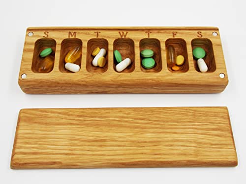 Custom Wooden Pill Box 7 Day, Pill Case Organizer, Natural Wood Container For Vitamins, Daily Supplements – Pill Case (Standard) #TOP19