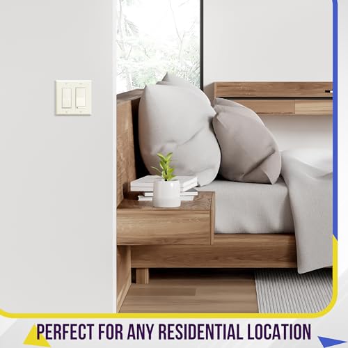Image of ENERLITES 2-Gang Decorator Light Switch Outlet Wall Plate Cover, 1 Pack | Light Almond, Size 4.50 inch x 4.57 inch, Fits light switch /outlet /receptacle, Gloss Finish, Unbreakable Polycarbonate, UL Listed