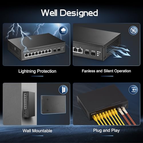 Image of 10 Port 2.5G Switch, 2x10G SFP+ Port, 8x2.5G Base-T Ports Compatible with 100 /1000Mbps, Metal Unmanaged Fanless Binardat Ethernet Switch, for Gaming, NAS, Small Business, Plug & Play