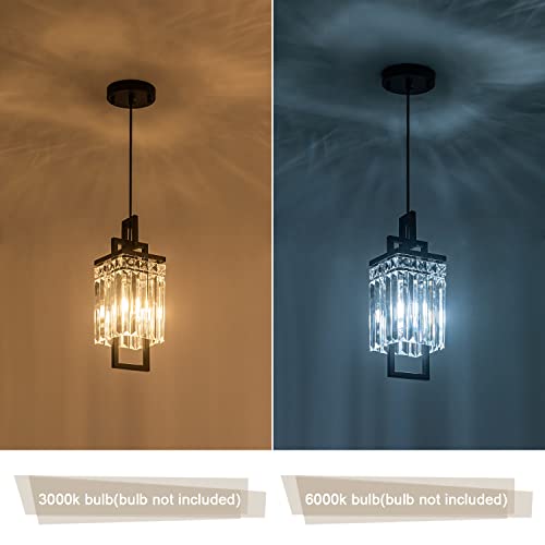 Lighceac Modern Black Pendant Light Fixtures For Kitchen Island And Dining Room, Industrial Small Hanging Crystal Chandelier Light Fixture For Bedroom Entryway Living Room Foyer Hallway Lx-2207-1B #TOP3