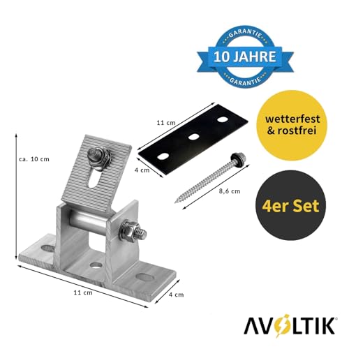 Avoltik Solarpanel Halterung 4 Stück I hochwertige Solarmodul Halterung aus robustem Aluminium I PV Modul Halterung inkl. Dichtung & Schrauben I Aufständerung für Solarmodule mit drehbarem Winkel