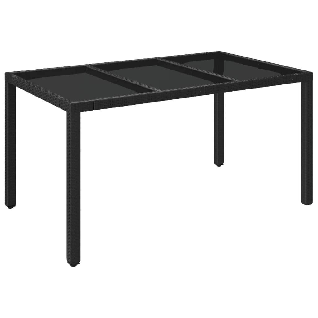 7-częściowy zestaw mebli ogrodowych z czarnego polirattanu, regulowany fotel relaksacyjny z poduszkami, stół ogrodowy ze szkła hartowanego 150 x 90 cm, odporny na promieniowanie UV, zestaw