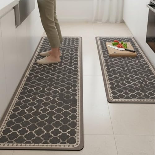 Image of HomeCloud Rubber Kitchen Mats for Floor Set of 2 Pcs | Non-Skid, Soft Absorbent Rugs for Kitchen, Laundry, and Hallway | 120x40cm, 40x60cm| 4mm Thickness (Trap Brown)