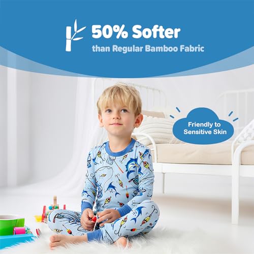 Image of Kids 2-Piece Soft Bamboo Viscose Clothing Set, Long Sleeve Top & Pants, Everyday Outfit for Toddler Boys & Girls