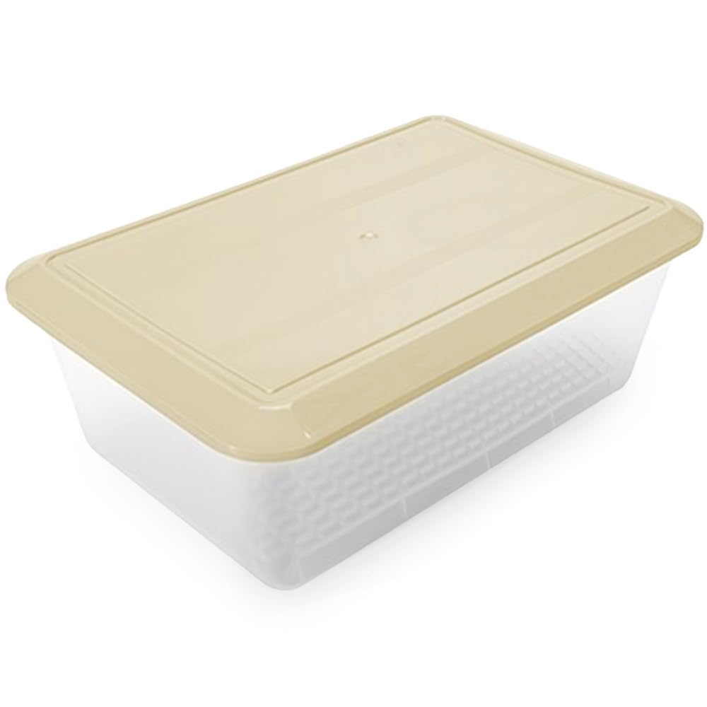 Pack 6 Bandejas Descongelar Alimentos 6,5L Tapa Beige y Rejilla Antigoteo | 36 x 24 x 12,5cm. Sin BPA. Recipiente para descongelación más higiénica. Ideal cocinas, restaurantes, hostelería y cátering