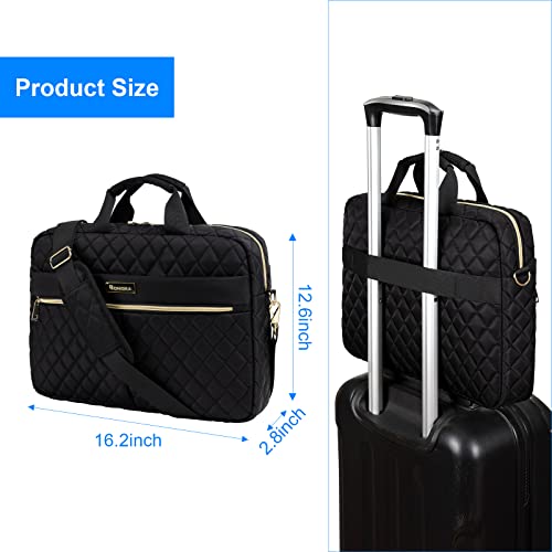Bonioka Laptop Bag Briefcase for Women 15.6 inch, Laptop Case Shoulder Bag with Luggage Sleeve Messenger Bag for Travel College School Work Black