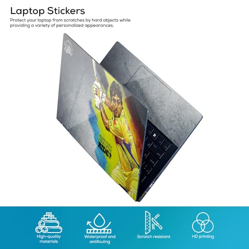 Image of Galaxsia Dhoni Top+Wrist Pad Vinyl Laptop Skin /Sticker /Cover Upto 15.6 Inches Laptops Laminated-Removable-HD Quality Compatible for Hp-Dell-Sony-Lenovo-Asus etc.(15x10 Inches)