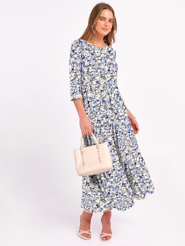 Prinbara Women's 3/4 Sleeve Casual Maxi Floral Dresses 2025 Fall Crewneck A-line Tiered Flowy Summer Boho T Shirt Long Dress4