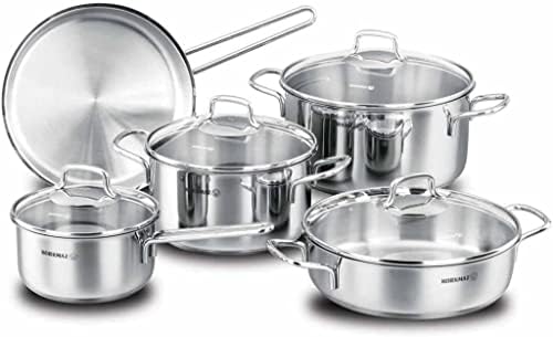 korkmaz Perla 9 Piece High-End Stainless Steel Induction-Ready Cookware Set with Tri-Ply Encapsulated Base