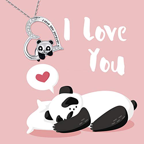 Panda Kette Damen Halskette 925 Sterling Silber Cute Panda Liebe Herz Anhänger Halskette Ich liebe dich für immer Geschenk für Frauen Mädchen - 3