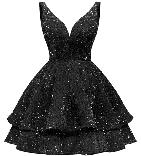 Sparkly Sequin Homecoming Dresses for Teens 2025 Short Ball Gown Tiered A-Line Cocktail Party Dress