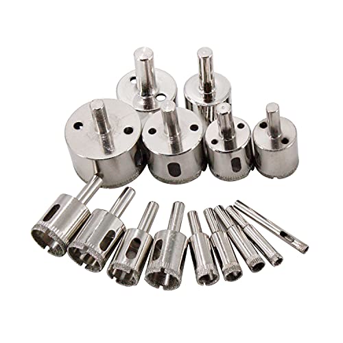 HFS (R) Diamond Drill Bit Set Hole, 15PCS Hole Saw Set for Glass, Marble, Granite Stone 6-50MM