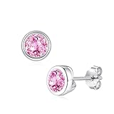 Zolkamery Ohrstecker Silber, 925 Sterling Silber Rund Stecker Ohrringe für Mädchen Kinder, 6mm Klein Hypoallergen Ohrstecker mit Rosa Zirkonia, Süß Schlafen Ohrringe für Junge Damen, Kinderschmuck