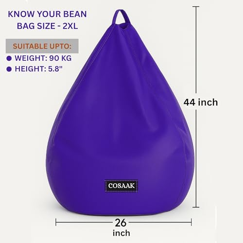 Image of Bean Bag Cover, Faux Leather, 66 x 86 x 112 cm, Indoor Gaming and Reading Chair (Blue, XXL, Solid)