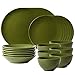Cesiro 24-częściowy serwis obiadowy. 6 x talerzy płytki/ talerzy deserowych/ głębokich talerzy/ miska. błyszczący zielony. Zmywarka/kuchenka elektryczna/mikrofalówka/zamrażarka/ bezpieczne dla żywności
