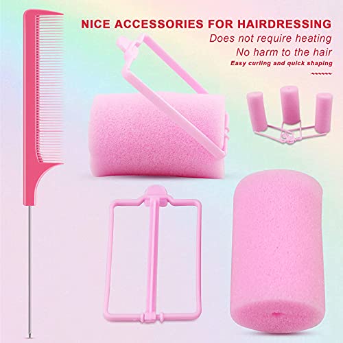 image for Smilco 18 Pieces Pink Foam Sponge Hair Rollers Soft Sleeping Hair Curl