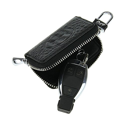 BXT Luxus Krokodil Auto Schlüsselhalter aus echtem Leder Reißverschluss KFZ Schlüssel Fall, schwarz (Schwarz) - KEY-WAL-000009