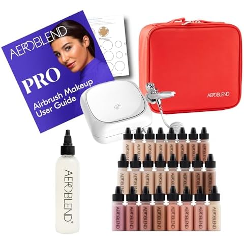 Aeroblend Airbrush Makeup PRO Bundle - Professional Cosmetic Airbrush Makeup system - 24 Color Cover