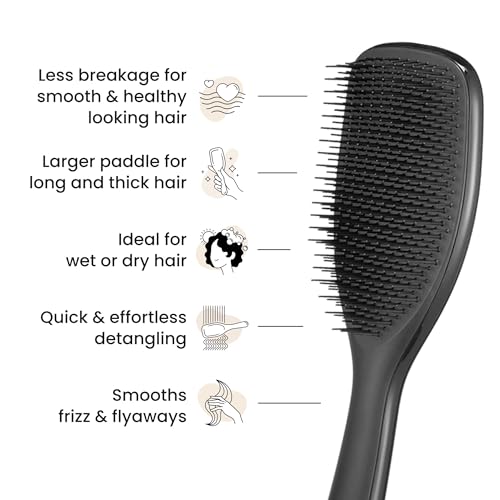 Foto von Tangle Teezer Große Ultimate Detangler Haarbürste – Nasses & Trockenes Haar – Entwirrungsbürste für Dickes, Lockiges & Langes Haar – Zweistufige Borsten Reduzieren Haarbruch & Knoten – Schwarz