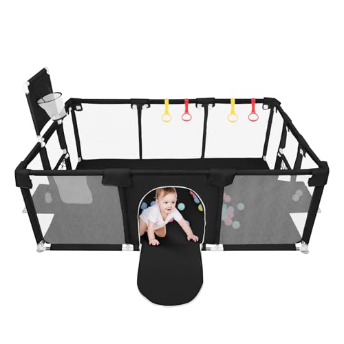 OHMG Parco Giochi Baby Parco Giochi Bambino Smontabile Lavabile Con 50pcs Palline Plastiche 4 bande Centro Attività per Bambini Grande Parco Adatto Interno Esterno con Griglia di Protezione