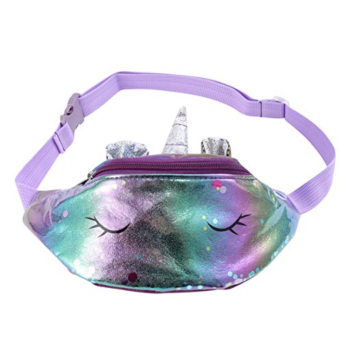 KESYOO Unicorn Sequins Fanny Pack Cute Waist Pack Bling Crossbody Chest Bum Belt Bag for Kids Girls Outdoor Travel Sports