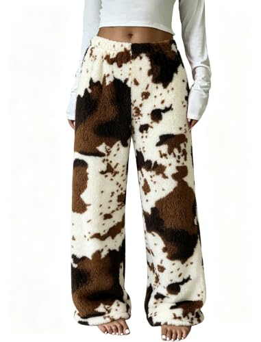 Image of ZAFUL Women's Fuzzy Plush Pajama Pants Wide Leg Pj Bottoms Lounge Pants | Soft Fluffy Sleep Pants Drawstring Elastic Waist Teddy Pjs for Women No Pockets
