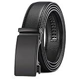 SENDEFN Men's Leather Belt Automatic Ratchet Buckle Slide Belt for Dress Casual Trim to Fit with Gift Box(A-black-31, 34'' to 52'' Waist Adjustable)