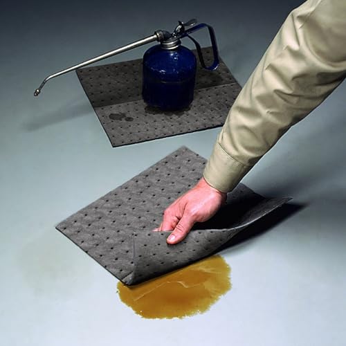 Image of PIG Absorbent Mat Pad in Dispenser Box | 10 inch W x 13 inch L | Heavyweight | Absorbs up to 12.8 oz. per pad | 50 Pads per Box | Protect Your Home Garage Basement | PM50837