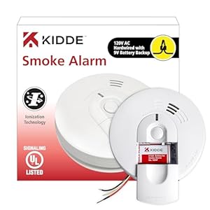 Kidde 21026063 AC Hardwired Smoke Detector Alarm with 9V Back up and Front Load Battery Door, White