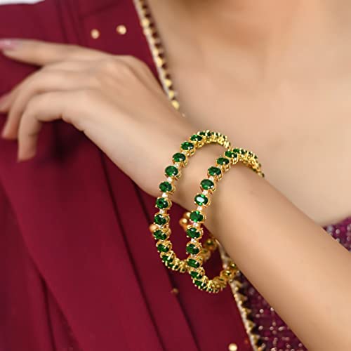 Image of RATNAVALI JEWELS Designer Gold Plated American Diamond CZ Green Emerald Weddig Bangles Set for Women /Girls RV3188G