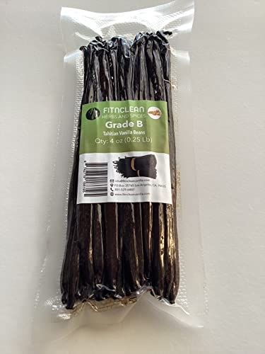 Image of 4oz Vanilla Beans Tahitian Grade B for extract, Cooking and Baking by FITNCLEAN VANILLA| Fresh 5 inch-7 inch NON-GMO Natural Raw Whole Pods