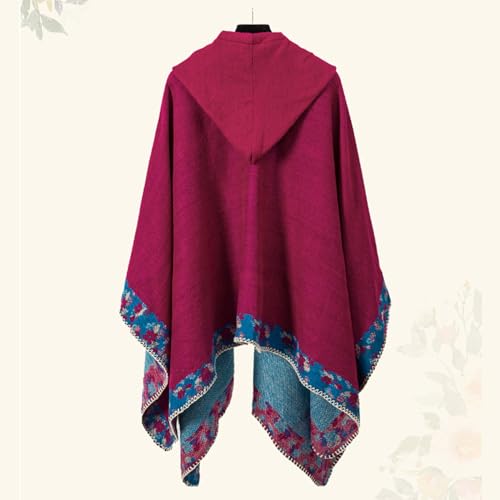 Poncho à capuche femme ample et chaud avec ouverture devant vintage - 5