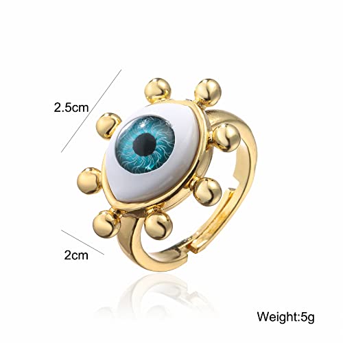 18K Gold Plated Fashion 3D Evil Eye Charm Finger Ring For Women Men Adjustable2