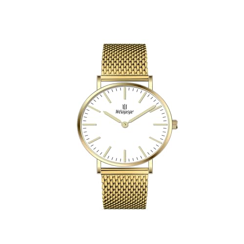 Weayege Damen Uhren Analog Quarz Edelstahl Wasserdicht Mesh Ultradünne,Armbanduhr aus Edelstahl mit verstellbarem Mesh-Armband,Damen Uhren Lederband Luxus Quarzuhren Mode Kreative