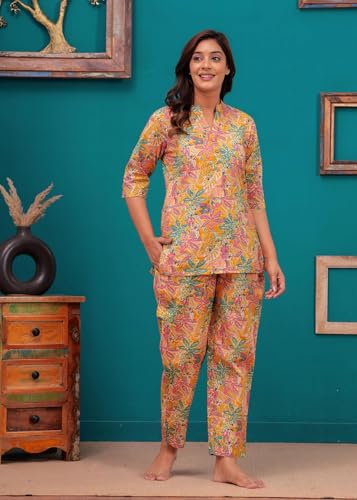 Image of Women Cotton Relaxed Fit Fit and Flare Suit | Printed Night Suit | Half Sleeve Co-Ord Set