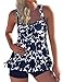 Hilor Womens Tummy Control Swimwear Plus Size Flowy Swimsuits with Shorts Vintage Two Piece Bathing Suits Navy Floral 16