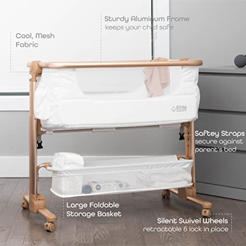 Baby Bassinet, Bedside Sleeper For Baby, Easy Folding Portable Crib With Storage Basket For Newborn, Bedside Bassinet, Comfy Mattress/Travel Bag Included (White And Gold) #TOP1