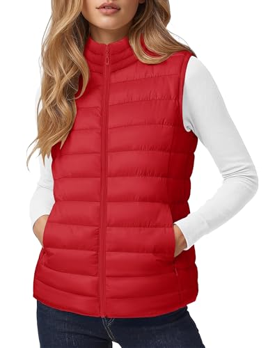 YUCOLEN Womens Quilted Puffer Vest with Inner Pockets Winter Warm Lightweight Sleeveless Stand Collar Puffy Jacket 2026(TomatoRed X-Large)